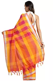 Multicolor woven blended cotton saree with blouse