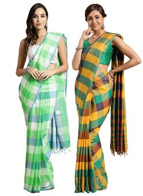 Multicolor woven blended cotton saree with blouse 1