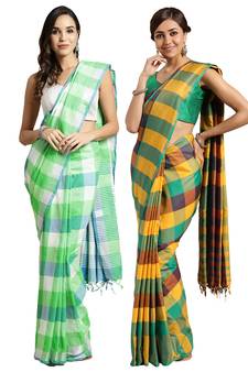 Multicolor woven blended cotton saree with blouse