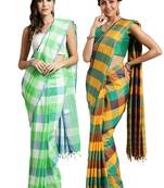 Multicolor woven blended cotton saree with blouse
