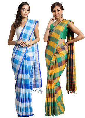 Multicolor woven blended cotton saree with blouse 1