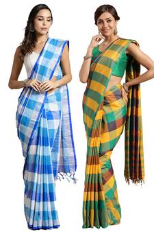 Multicolor woven blended cotton saree with blouse