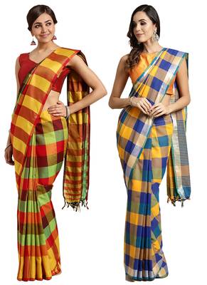 Multicolor woven blended cotton saree with blouse 1