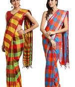 Multicolor woven blended cotton saree with blouse