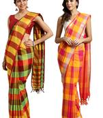 Multicolor woven blended cotton saree with blouse