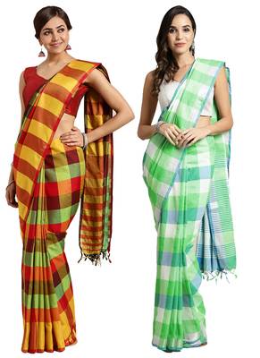 Multicolor woven blended cotton saree with blouse 1