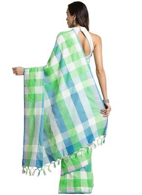 Multicolor woven blended cotton saree with blouse 3