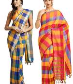 Multicolor woven blended cotton saree with blouse