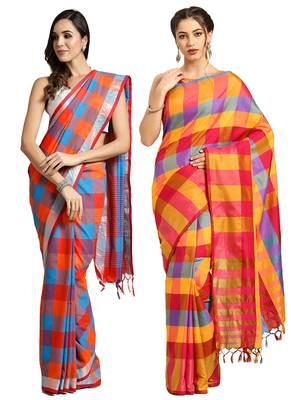 Multicolor woven blended cotton saree with blouse 1