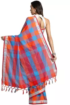 Multicolor woven blended cotton saree with blouse