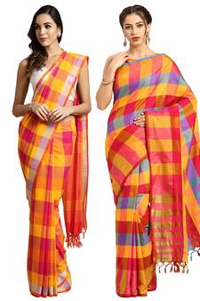 Multicolor woven blended cotton saree with blouse