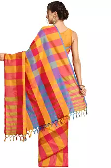 Multicolor woven blended cotton saree with blouse