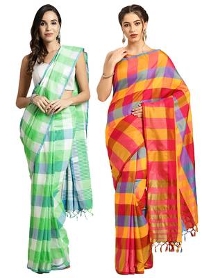 Multicolor woven blended cotton saree with blouse 1