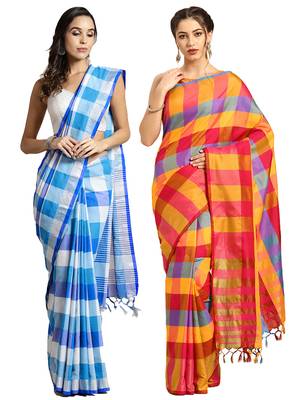 Multicolor woven blended cotton saree with blouse 1