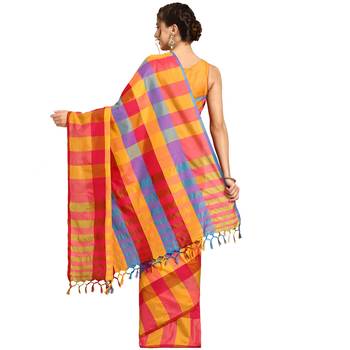 Multicolor woven blended cotton saree with blouse 2