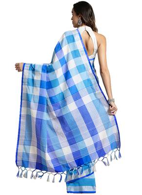 Multicolor woven blended cotton saree with blouse 3