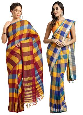 Multicolor woven blended cotton saree with blouse 1