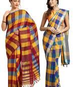 Multicolor woven blended cotton saree with blouse