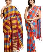 Multicolor woven blended cotton saree with blouse