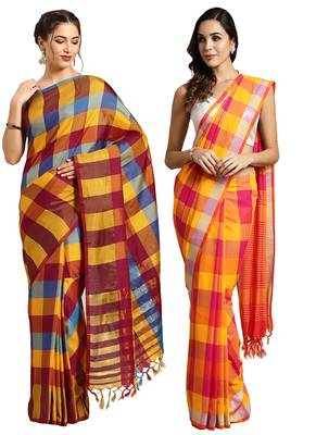 Multicolor woven blended cotton saree with blouse 1