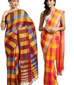 Multicolor woven blended cotton saree with blouse