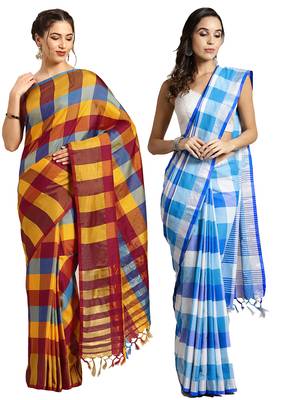 Multicolor woven blended cotton saree with blouse 1