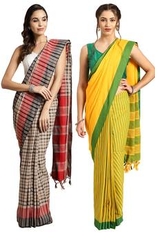 Multicolor woven blended cotton saree with blouse