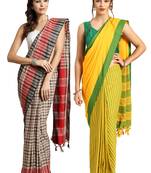 Multicolor woven blended cotton saree with blouse