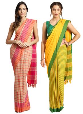 Multicolor woven blended cotton saree with blouse 1