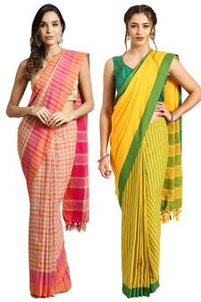 Multicolor woven blended cotton saree with blouse
