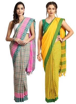 Multicolor woven blended cotton saree with blouse 1