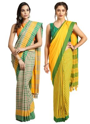 Multicolor woven blended cotton saree with blouse 1
