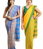 Multicolor woven blended cotton saree with blouse