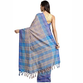 Multicolor woven blended cotton saree with blouse 3