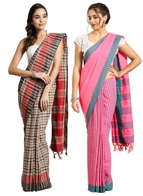 Multicolor woven blended cotton saree with blouse 1