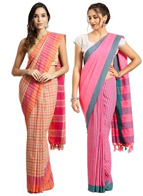 Multicolor woven blended cotton saree with blouse 1