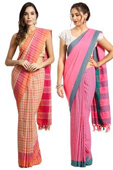 Multicolor woven blended cotton saree with blouse