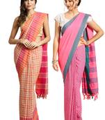 Multicolor woven blended cotton saree with blouse