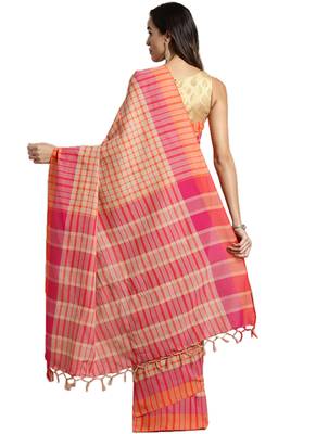 Multicolor woven blended cotton saree with blouse 3