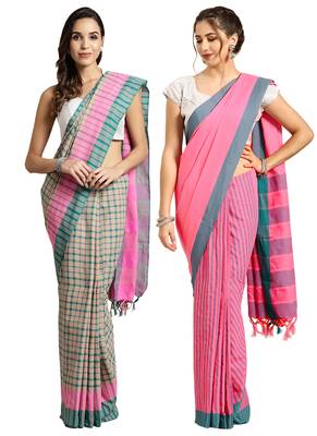 Multicolor woven blended cotton saree with blouse 1