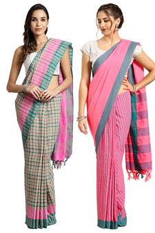 Multicolor woven blended cotton saree with blouse