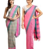 Multicolor woven blended cotton saree with blouse