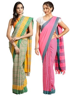Multicolor woven blended cotton saree with blouse 1