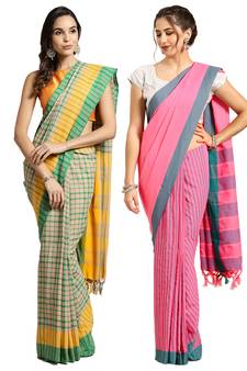 Multicolor woven blended cotton saree with blouse