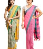 Multicolor woven blended cotton saree with blouse