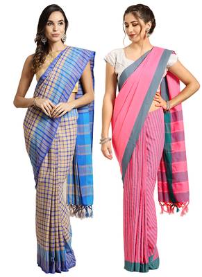 Multicolor woven blended cotton saree with blouse 1
