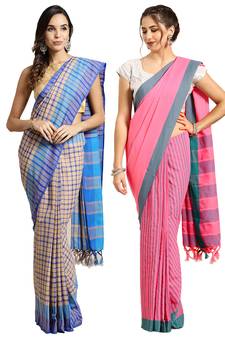 Multicolor woven blended cotton saree with blouse