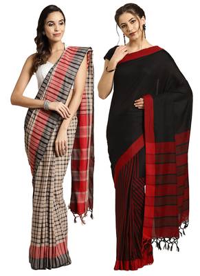 Multicolor woven blended cotton saree with blouse 1