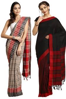 Multicolor woven blended cotton saree with blouse