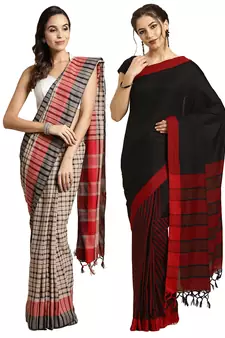 Multicolor woven blended cotton saree with blouse